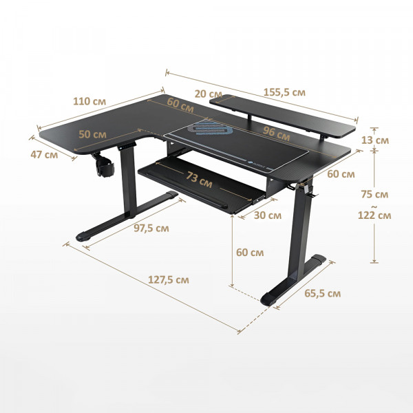 Eureka Ergonomic L60 PRO L Shaped Standing Desk with Accessories Set Black, Left  